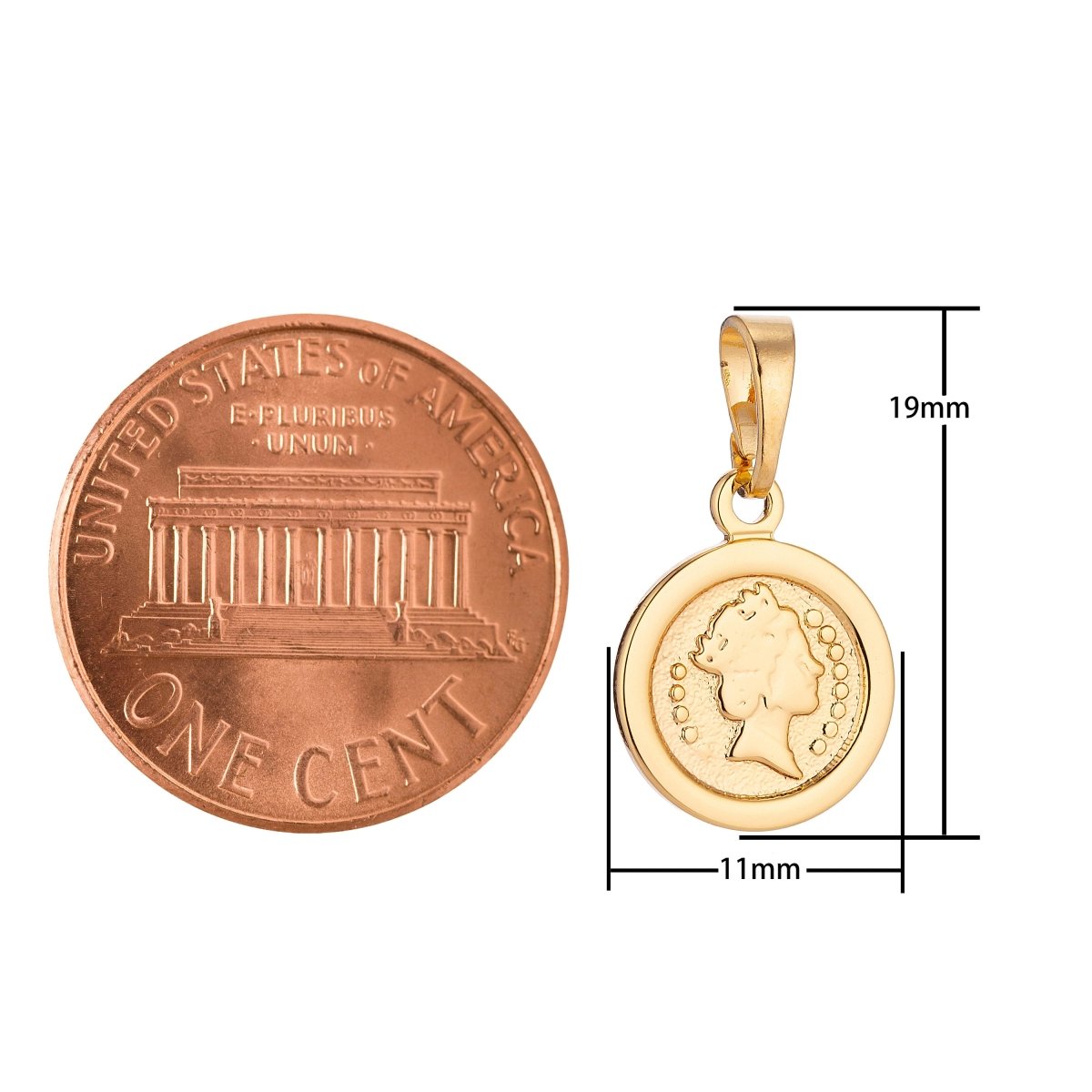 18K Dainty Coin Round Queen Elizabeth ll Gold Fill Delicate Charm Pendant Medallion for Earring Necklace Bracelet Making H-280 - DLUXCA