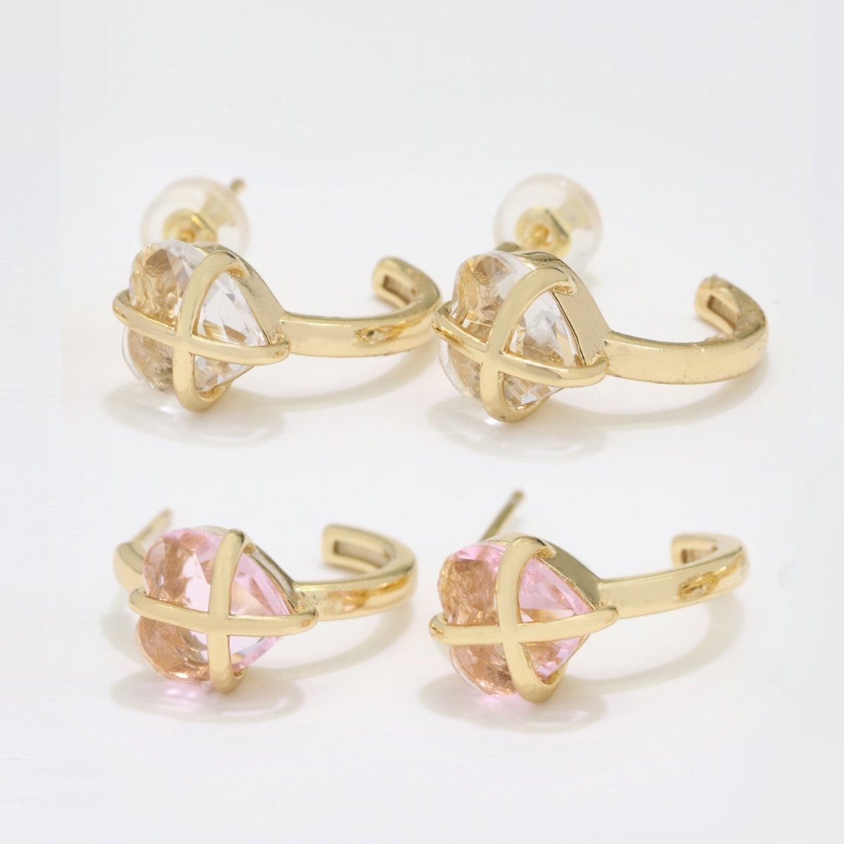 18K Dainty Gold Filled Heart Crystal Wrap Earring Hoop Earring T-220 ~ T-221 - DLUXCA