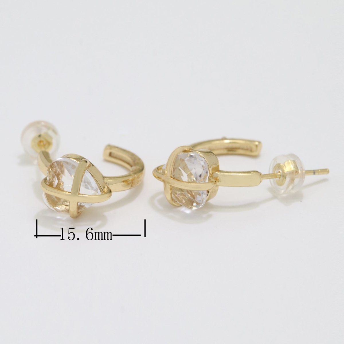 18K Dainty Gold Filled Heart Crystal Wrap Earring Hoop Earring T-220 ~ T-221 - DLUXCA