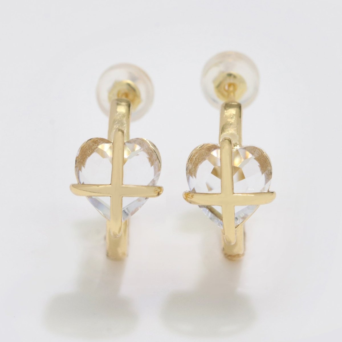 18K Dainty Gold Filled Heart Crystal Wrap Earring Hoop Earring T-220 ~ T-221 - DLUXCA