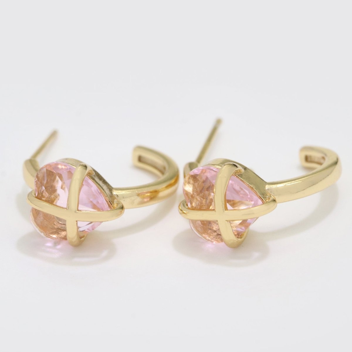 18K Dainty Gold Filled Heart Crystal Wrap Earring Hoop Earring T-220 ~ T-221 - DLUXCA