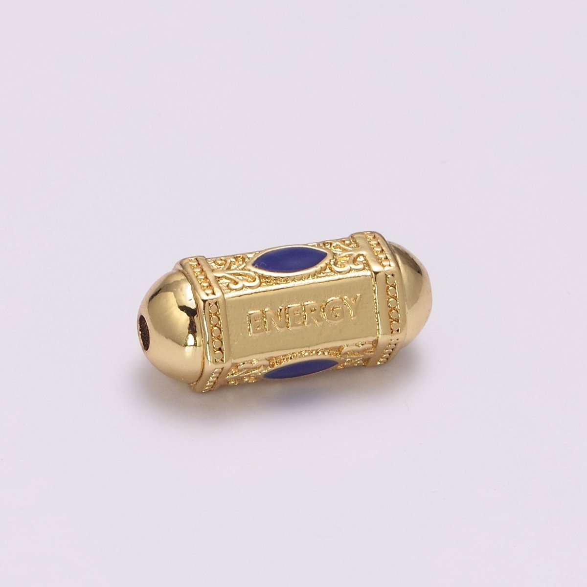 18K Dainty Gold Filled Positive Energy Word Hexagon Shape Small Hole Tube Spacer Beads, Drum Barrel Beads, Blue Dark Blue Red Yellow CZ Tube Spacer for Bracelet B-623 to B-626 - DLUXCA