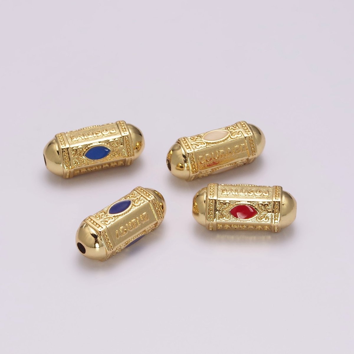 18K Dainty Gold Filled Positive Energy Word Hexagon Shape Small Hole Tube Spacer Beads, Drum Barrel Beads, Blue Dark Blue Red Yellow CZ Tube Spacer for Bracelet B-623 to B-626 - DLUXCA