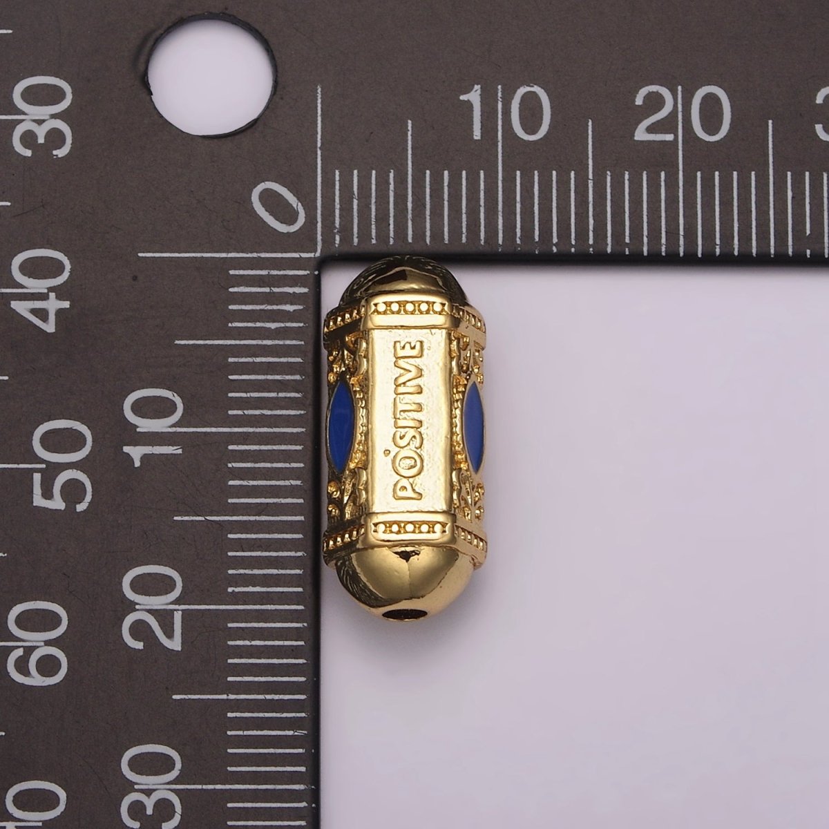 18K Dainty Gold Filled Positive Energy Word Hexagon Shape Small Hole Tube Spacer Beads, Drum Barrel Beads, Blue Dark Blue Red Yellow CZ Tube Spacer for Bracelet B-623 to B-626 - DLUXCA