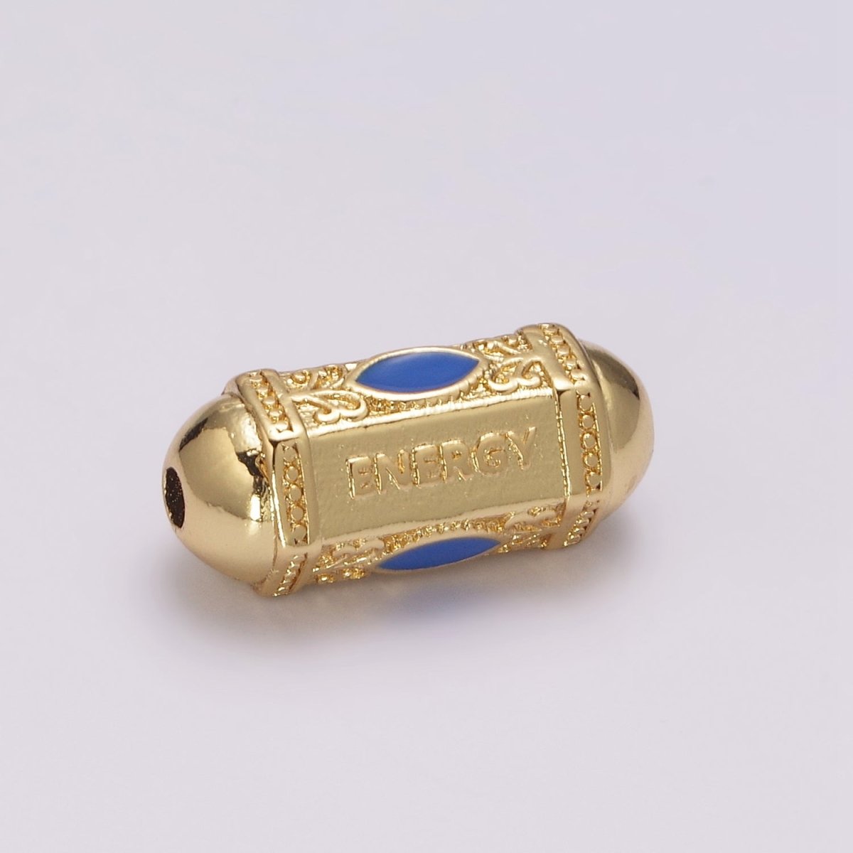 18K Dainty Gold Filled Positive Energy Word Hexagon Shape Small Hole Tube Spacer Beads, Drum Barrel Beads, Blue Dark Blue Red Yellow CZ Tube Spacer for Bracelet B-623 to B-626 - DLUXCA