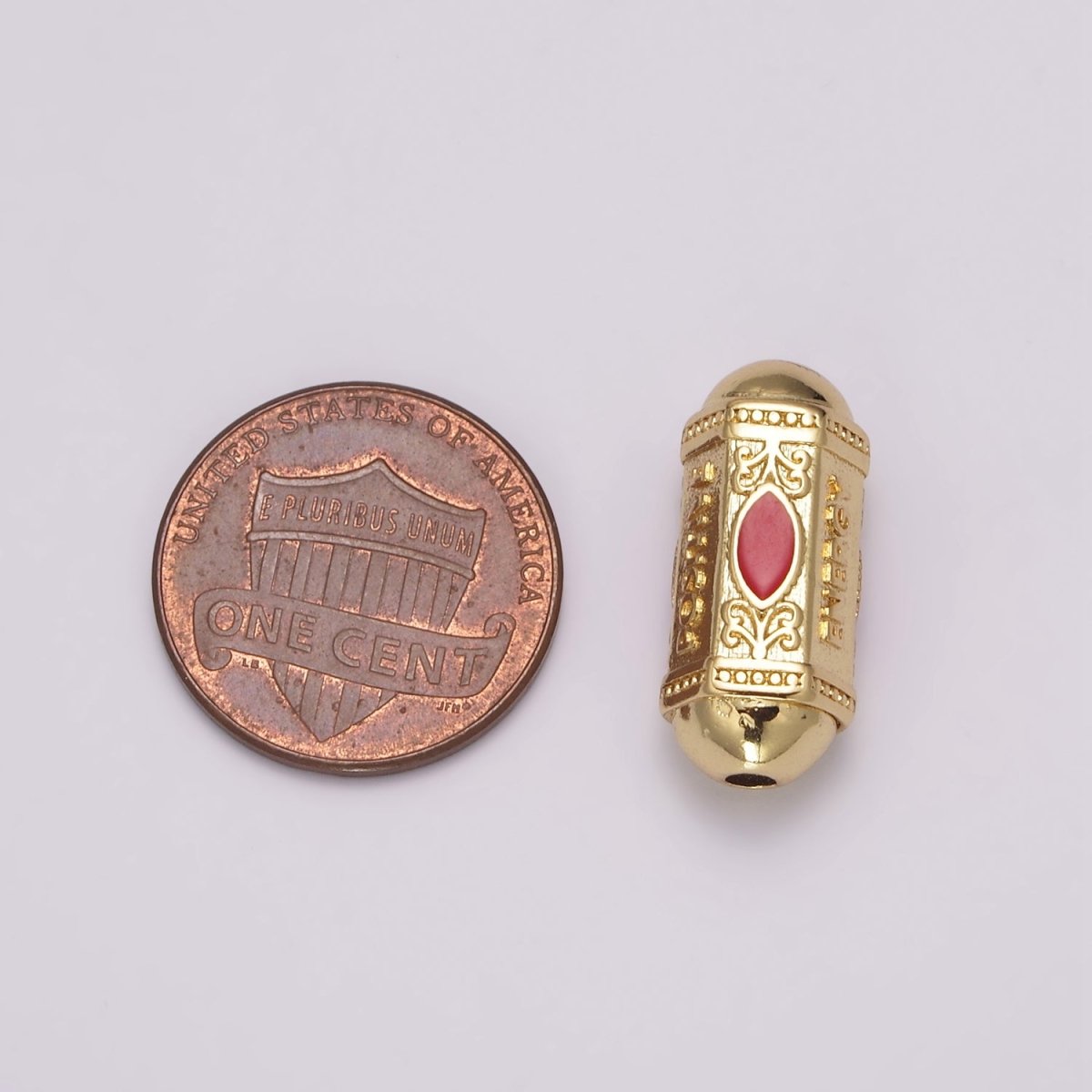 18K Dainty Gold Filled Positive Energy Word Hexagon Shape Small Hole Tube Spacer Beads, Drum Barrel Beads, Blue Dark Blue Red Yellow CZ Tube Spacer for Bracelet B-623 to B-626 - DLUXCA