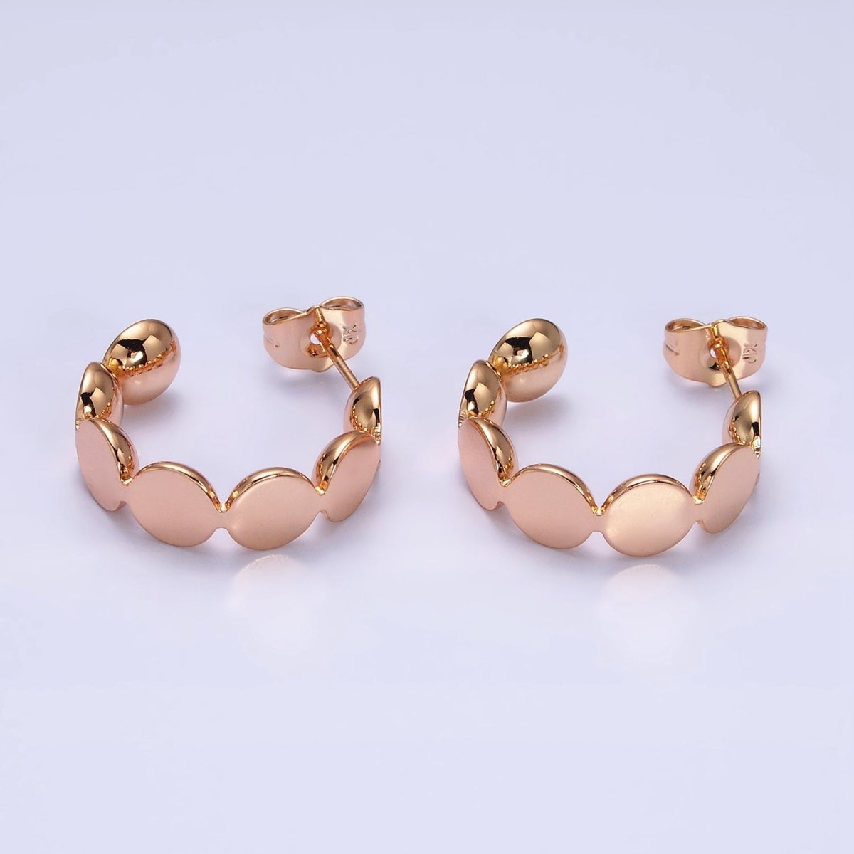 18K Flat Bubble Round Geometric C-Shaped Hoop Earrings | AD1363 - DLUXCA