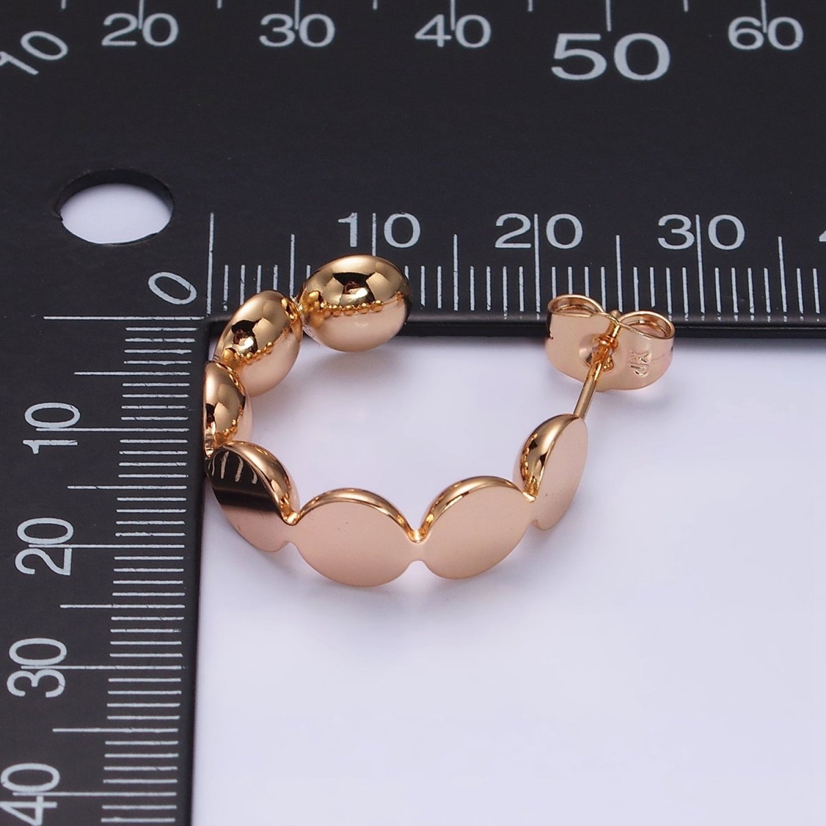 18K Flat Bubble Round Geometric C-Shaped Hoop Earrings | AD1363 - DLUXCA