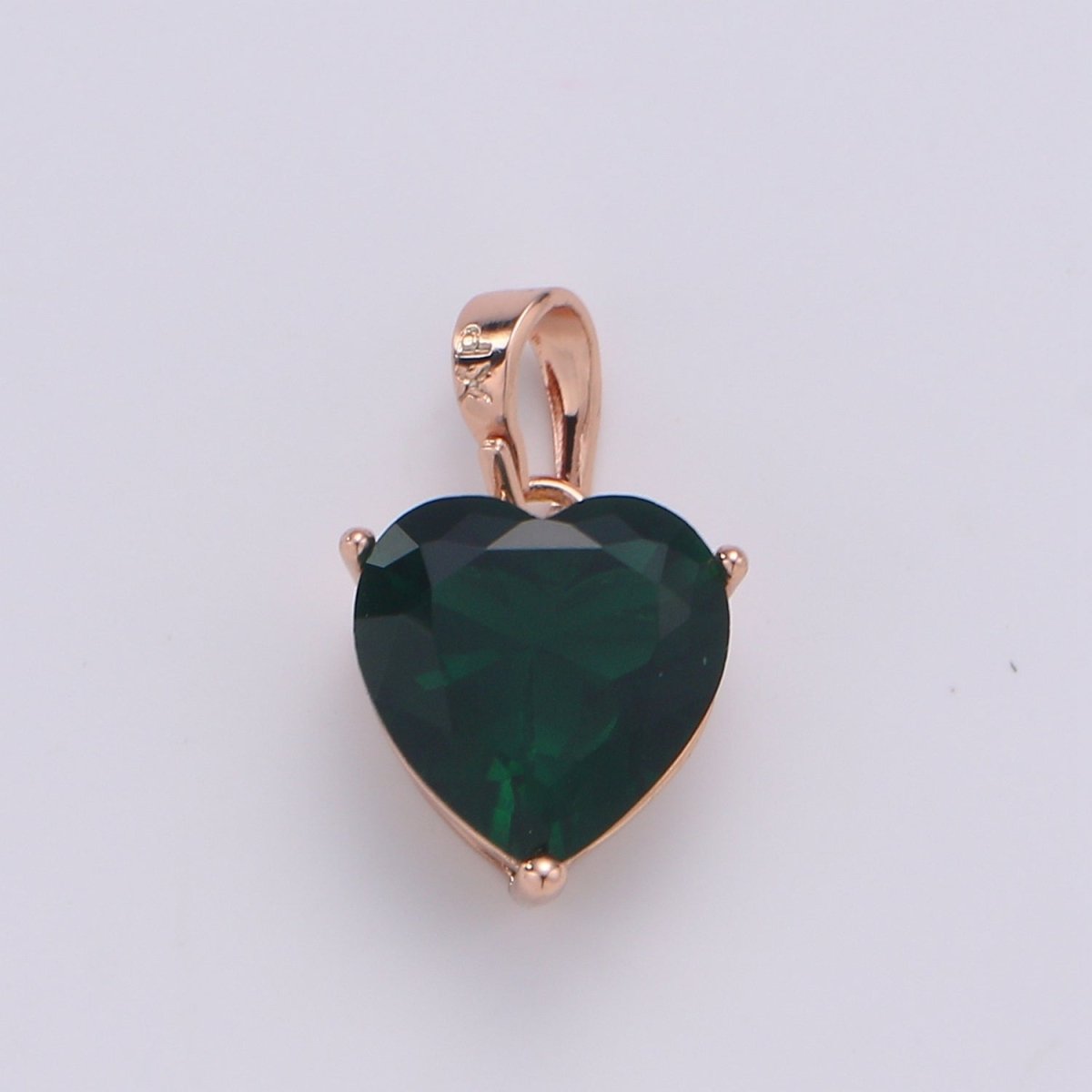 18k Gold Fill Charm Green Color Heart Cubic Zirconia Charm w/ Colored CZ Crystal Gem Stone GemStone Pendant Valentine Jewelry Supply J-202 - DLUXCA