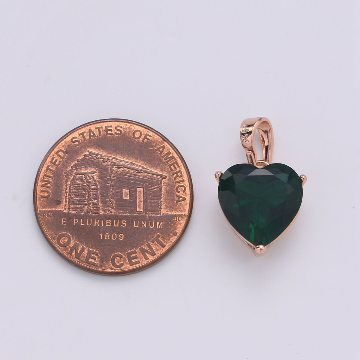 18k Gold Fill Charm Green Color Heart Cubic Zirconia Charm w/ Colored CZ Crystal Gem Stone GemStone Pendant Valentine Jewelry Supply J-202 - DLUXCA