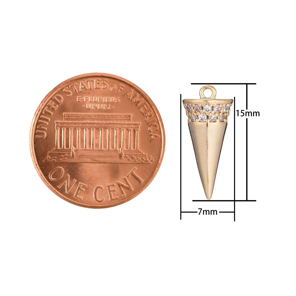 18k Gold Fill CZ Micro Pave Spike Charm Stud Charm, Pave Cone Charm, Jewelry Supplies, DIY Jewelry, Spike Necklace Bracelet Earring CharmC-371 - DLUXCA