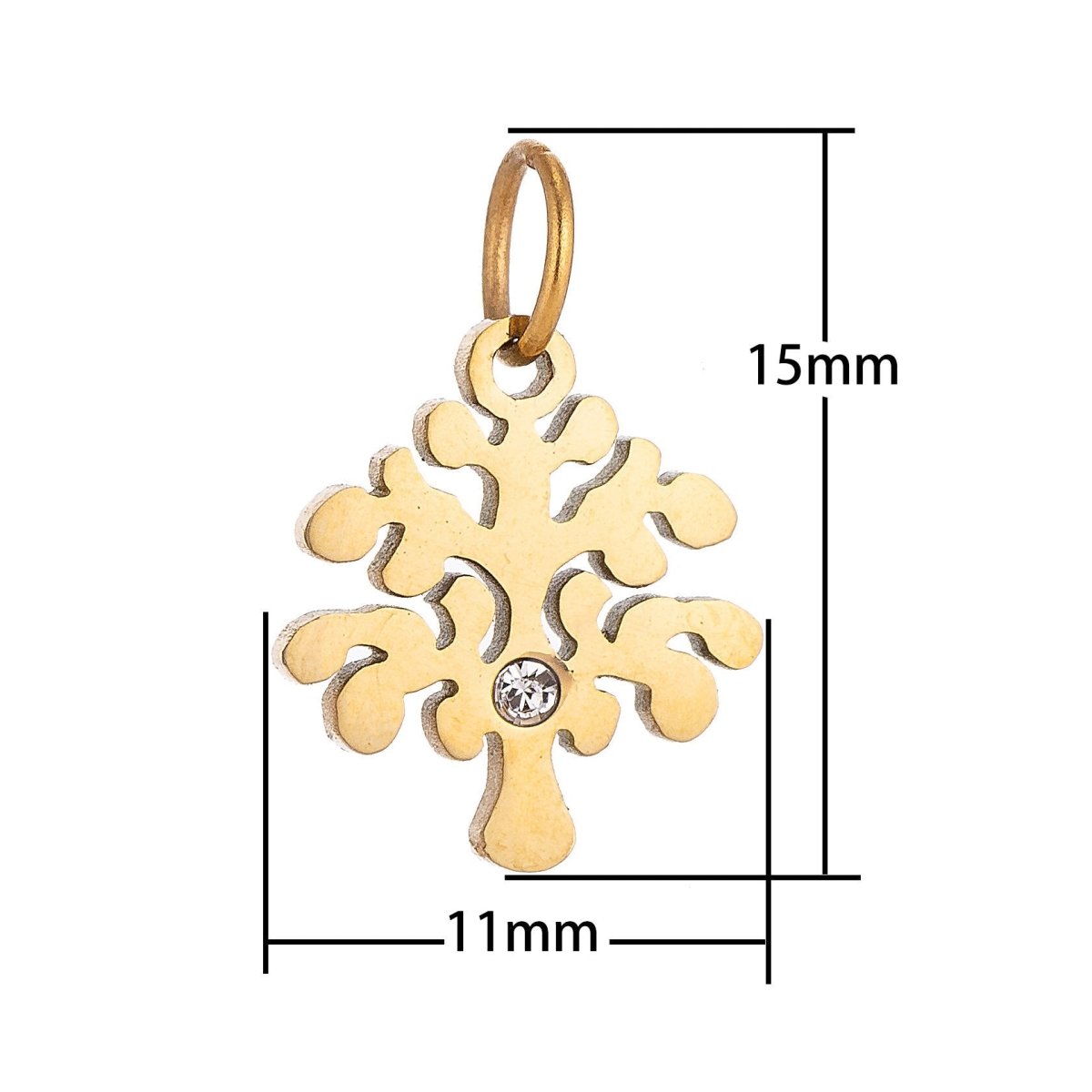 18k Gold Fill Minimalist Dainty Tree of Life w/ Cubic Zirconia Bracelet Charm Necklace Pendant Hoop Earring Findings for Jewelry Making E-633 - DLUXCA