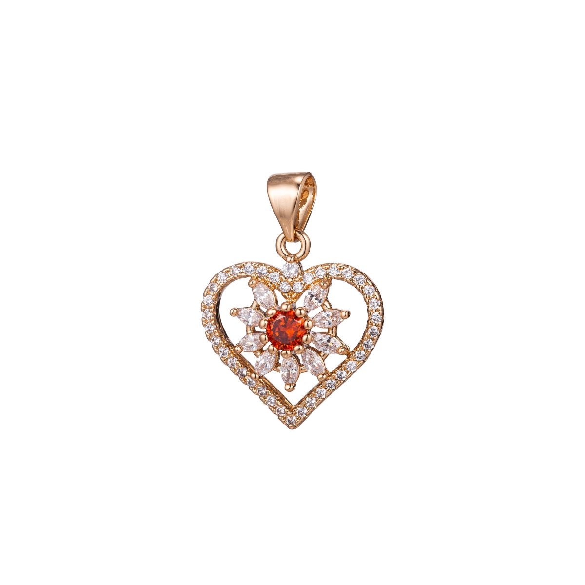18k Gold Fill Shiny Gold Heart Love, Micro Pave Heart Charms, Necklace Heart Pendant, CZ Heart Charms, Cubic Zirconia Necklace H-849 - DLUXCA