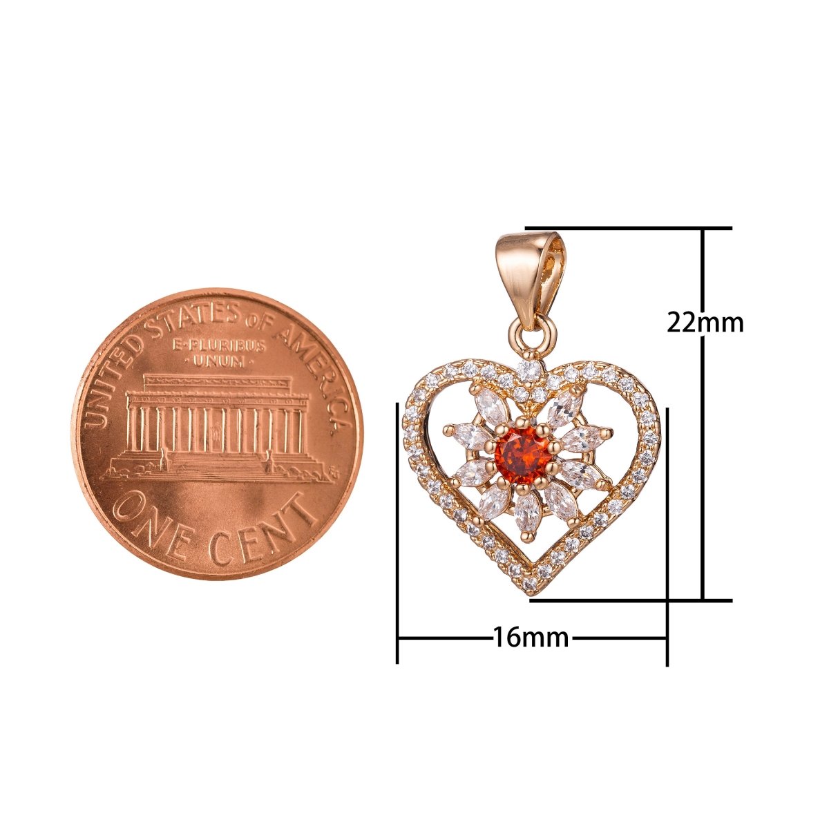 18k Gold Fill Shiny Gold Heart Love, Micro Pave Heart Charms, Necklace Heart Pendant, CZ Heart Charms, Cubic Zirconia Necklace H-849 - DLUXCA