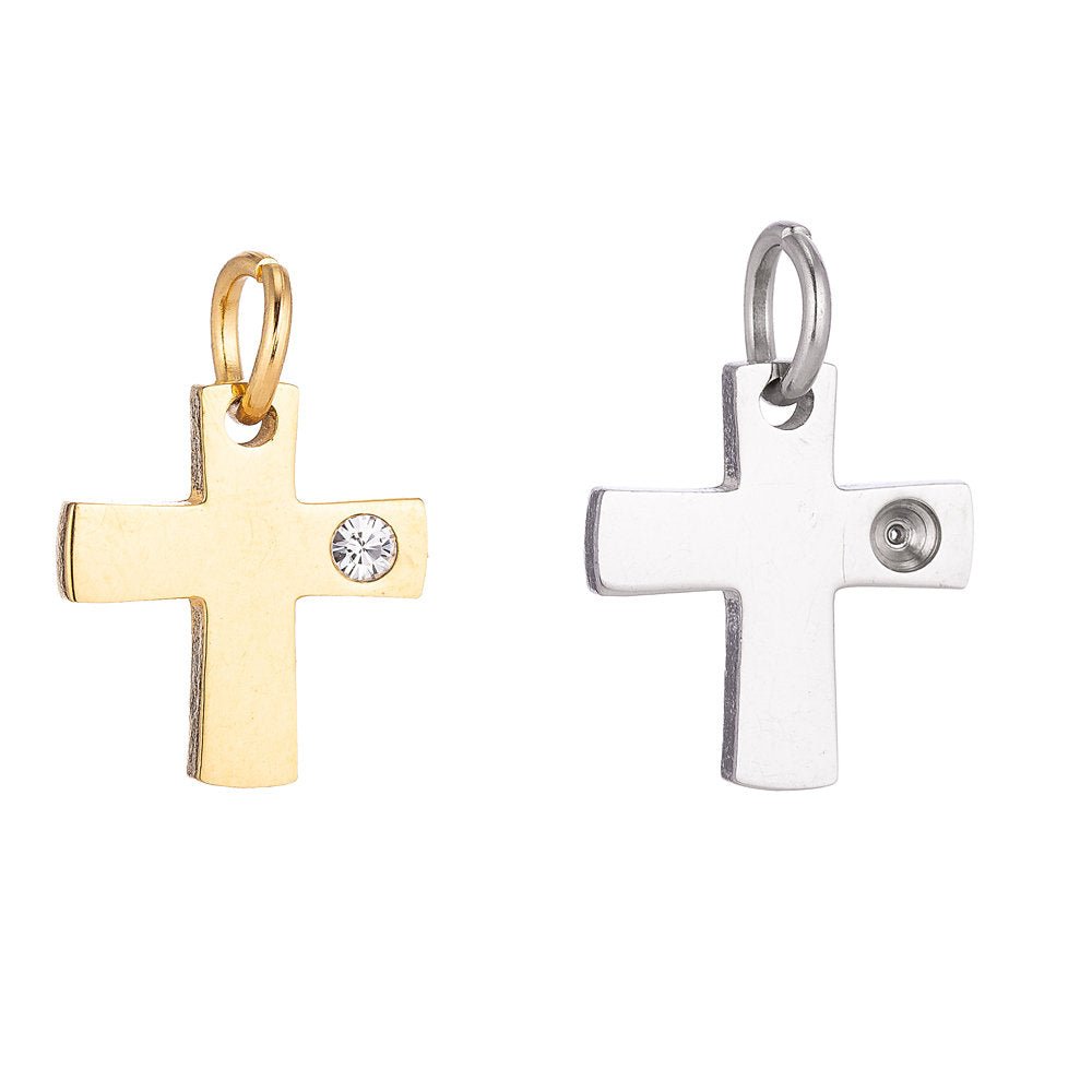 18k Gold Fill Stainless Steel Minimalist Dainty Cross Cubic Zirconia Bracelet Charm Necklace Pendant Findings for Jewelry Making E-630 - DLUXCA