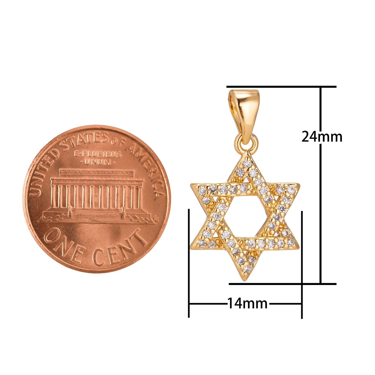 18k Gold Fill Star of David, Hanukkah, Jewish, Judaism, Hebrew, DIY Cubic Zirconia Necklace Pendant Charm Bails Findings for Jewelry Making H-927 - DLUXCA