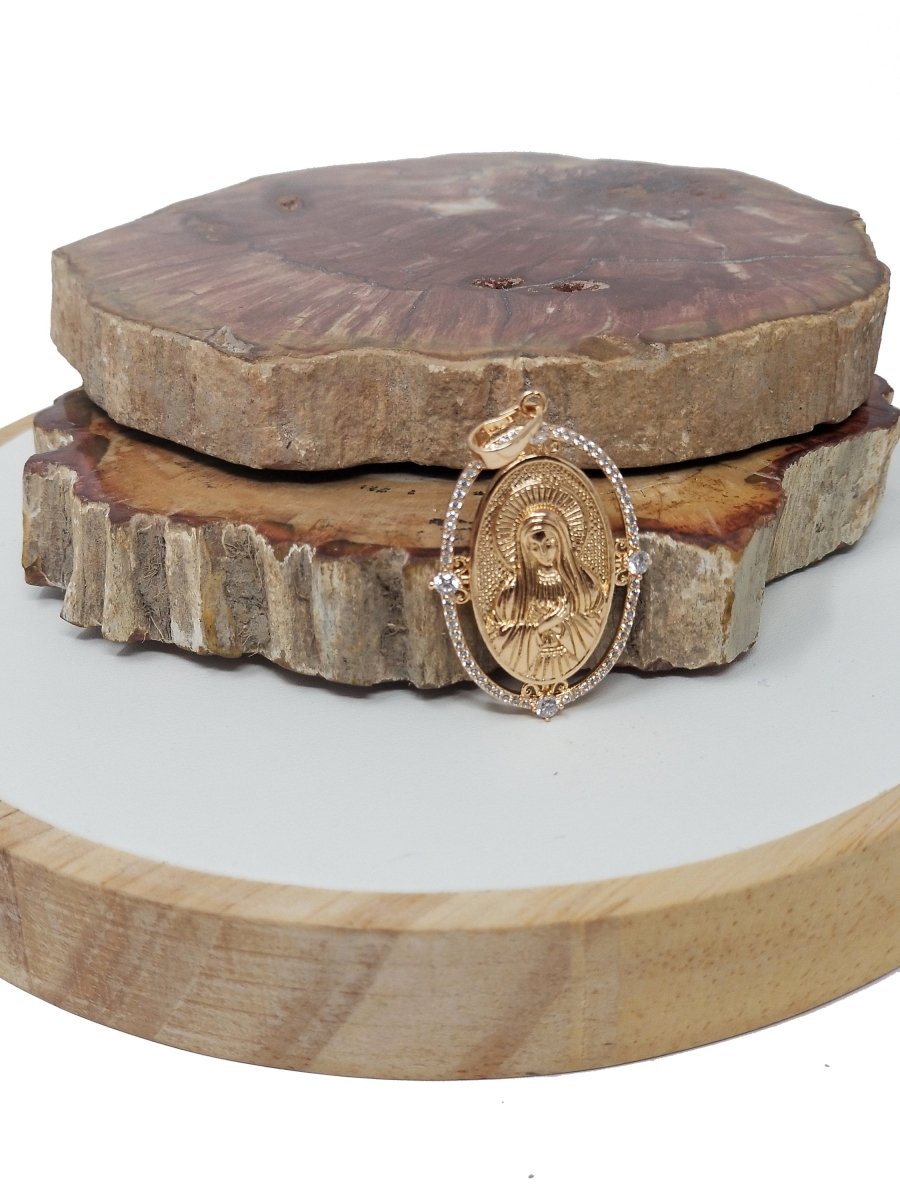 18k Gold Fill Virgin Mary Pendant Mother Mary Vintage Design Pendant Cubic Zircon Micro Pave Charm Religious Pendant Charms I-140 - DLUXCA