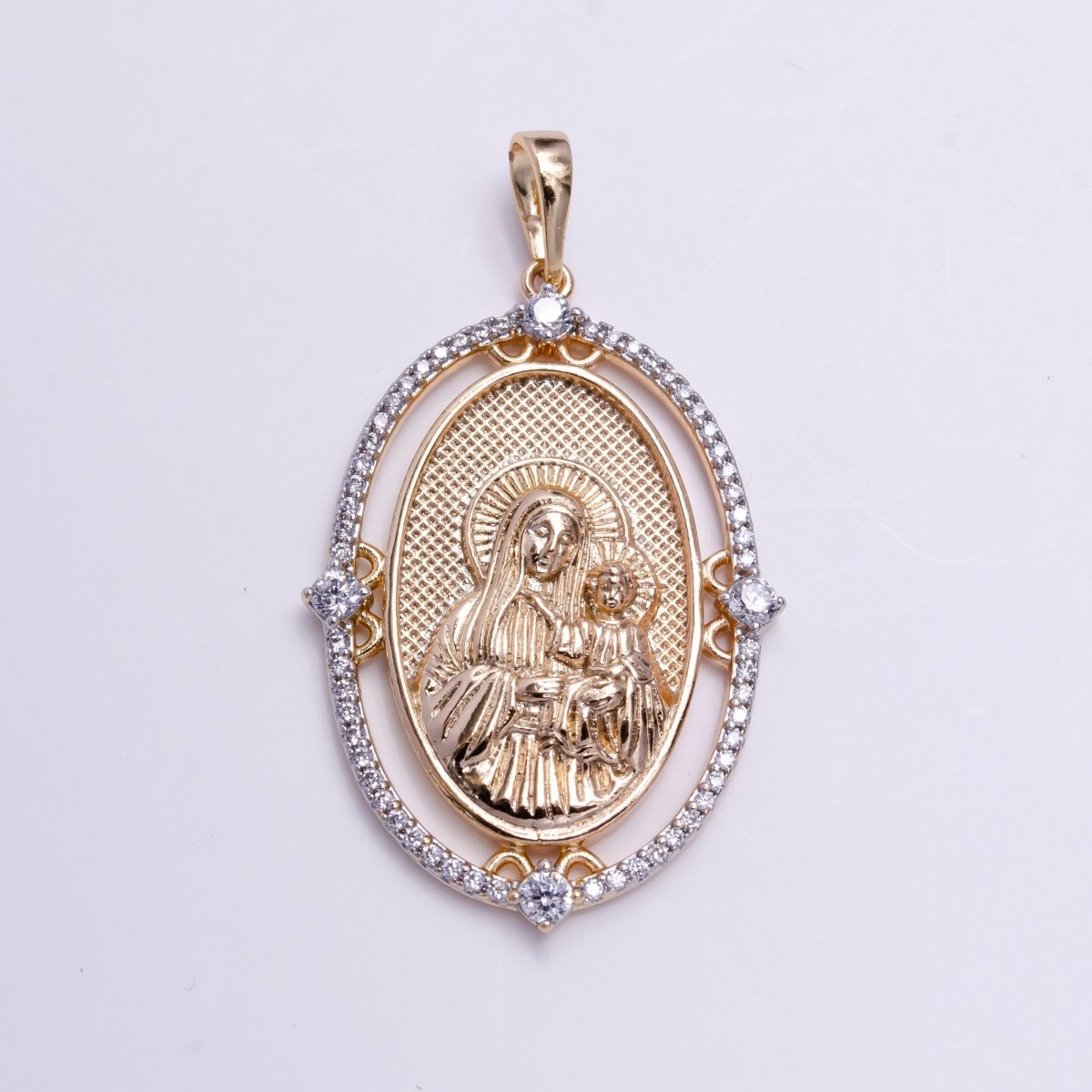 18k Gold Fill Virgin Mary Pendant Mother Mary Vintage Design Pendant Cubic Zircon Micro Pave Charm Religious Pendant Charms I-140 - DLUXCA