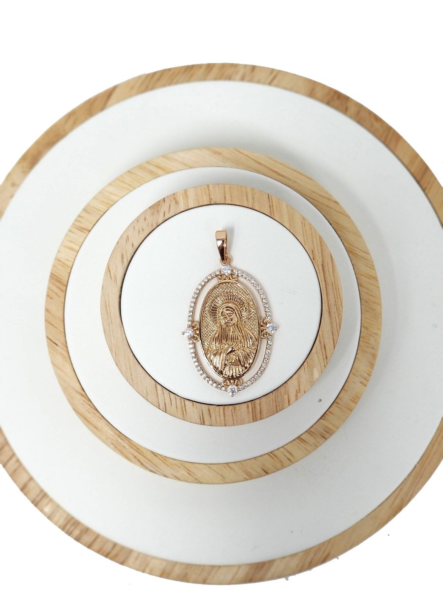18k Gold Fill Virgin Mary Pendant Mother Mary Vintage Design Pendant Cubic Zircon Micro Pave Charm Religious Pendant Charms I-140 - DLUXCA