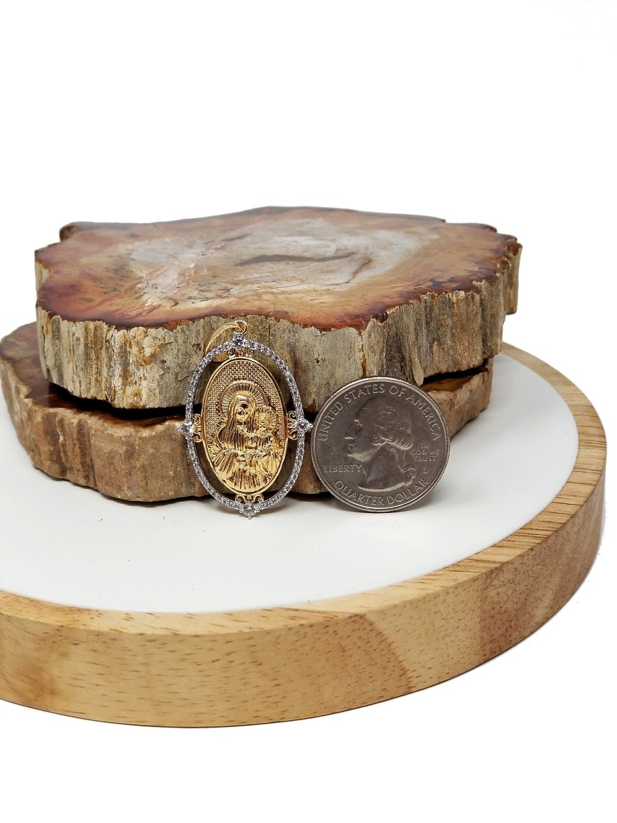 18k Gold Fill Virgin Mary Pendant Mother Mary Vintage Design Pendant Cubic Zircon Micro Pave Charm Religious Pendant Charms I-140 - DLUXCA