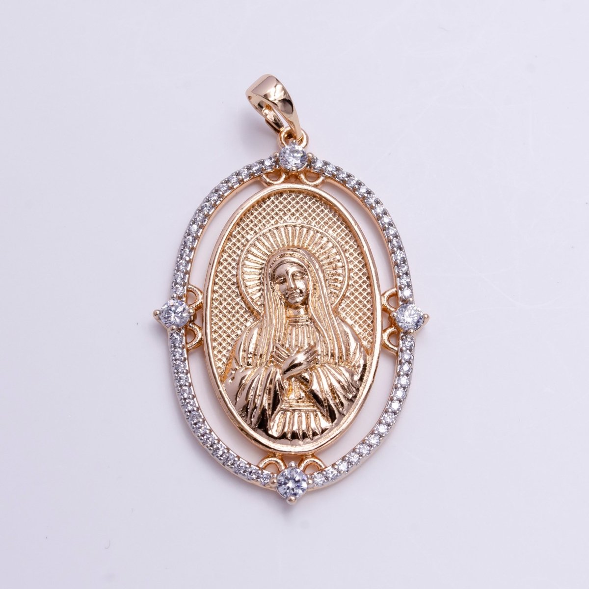 18k Gold Fill Virgin Mary Pendant Mother Mary Vintage Design Pendant Cubic Zircon Micro Pave Charm Religious Pendant Charms I-140 - DLUXCA