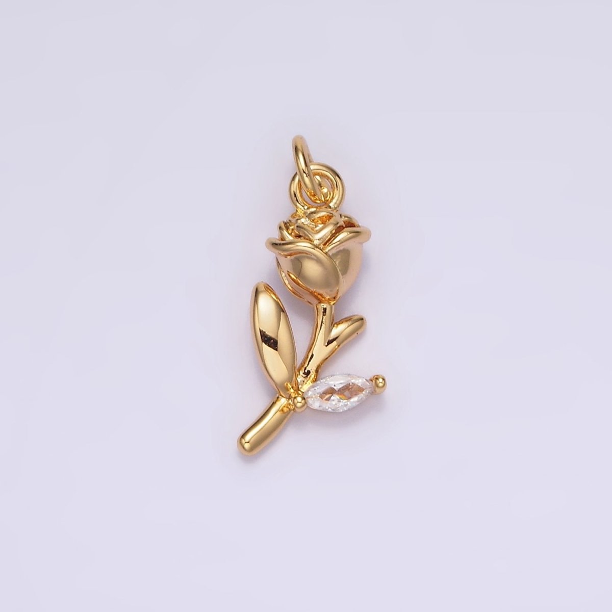 18K Gold Filled 15mm Rose Flower Clear Marquise CZ Leaf Charm | N1762 - DLUXCA