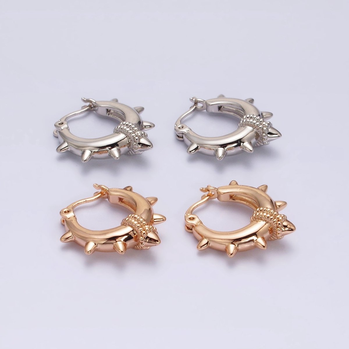 18K Gold Filled 20mm Spiked Braided French Lock Latch Hoop Earrings in Silver & Gold | AE812 AE813 - DLUXCA