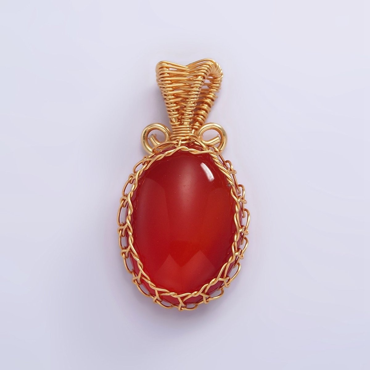 18K Gold Filled 28mm Rose Quartz, Carnelian, Amethyst, Aventurine, Onyx Cabochon Handmade Wire Wrapped Pendant | AA-616 - AA-620 - DLUXCA