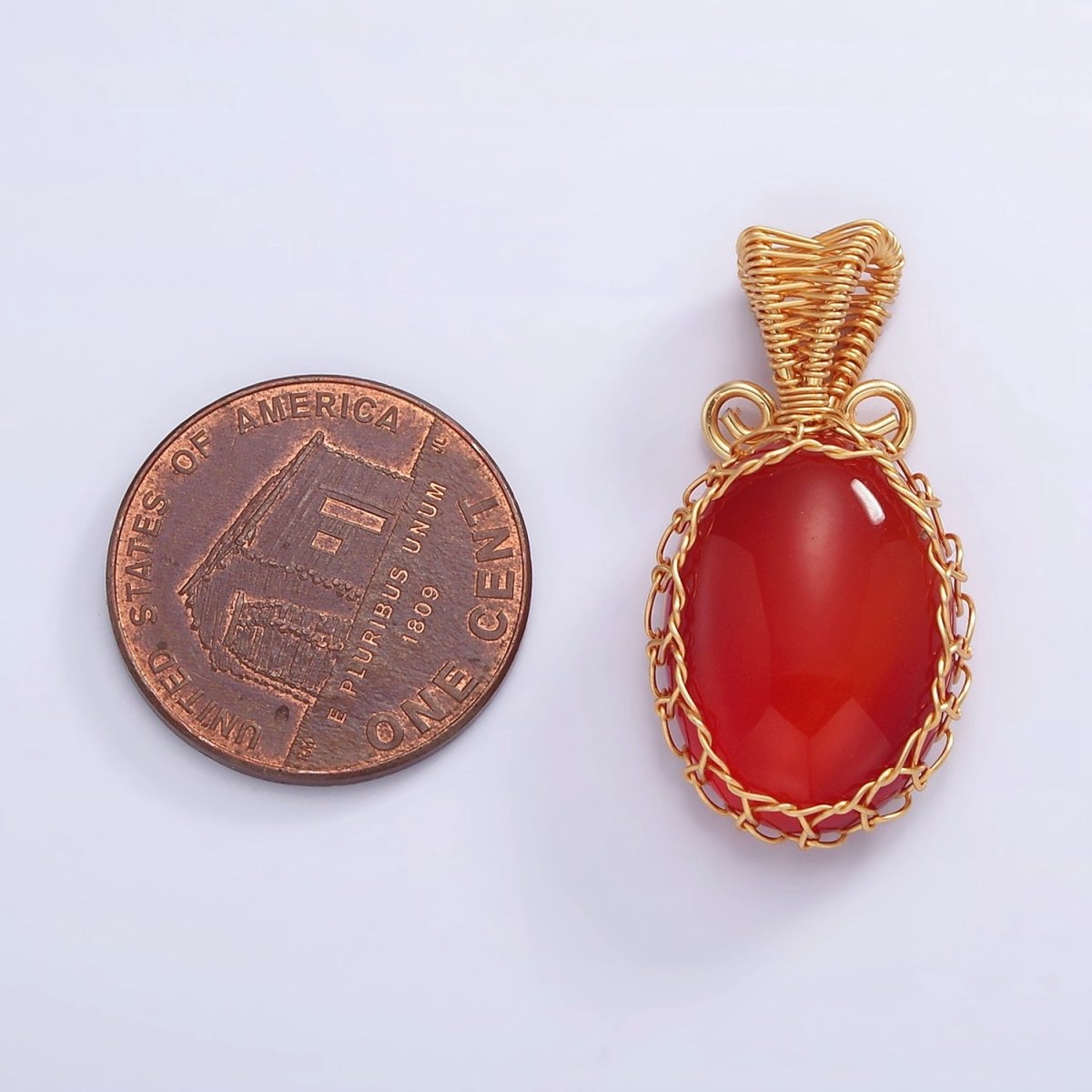 18K Gold Filled 28mm Rose Quartz, Carnelian, Amethyst, Aventurine, Onyx Cabochon Handmade Wire Wrapped Pendant | AA-616 - AA-620 - DLUXCA