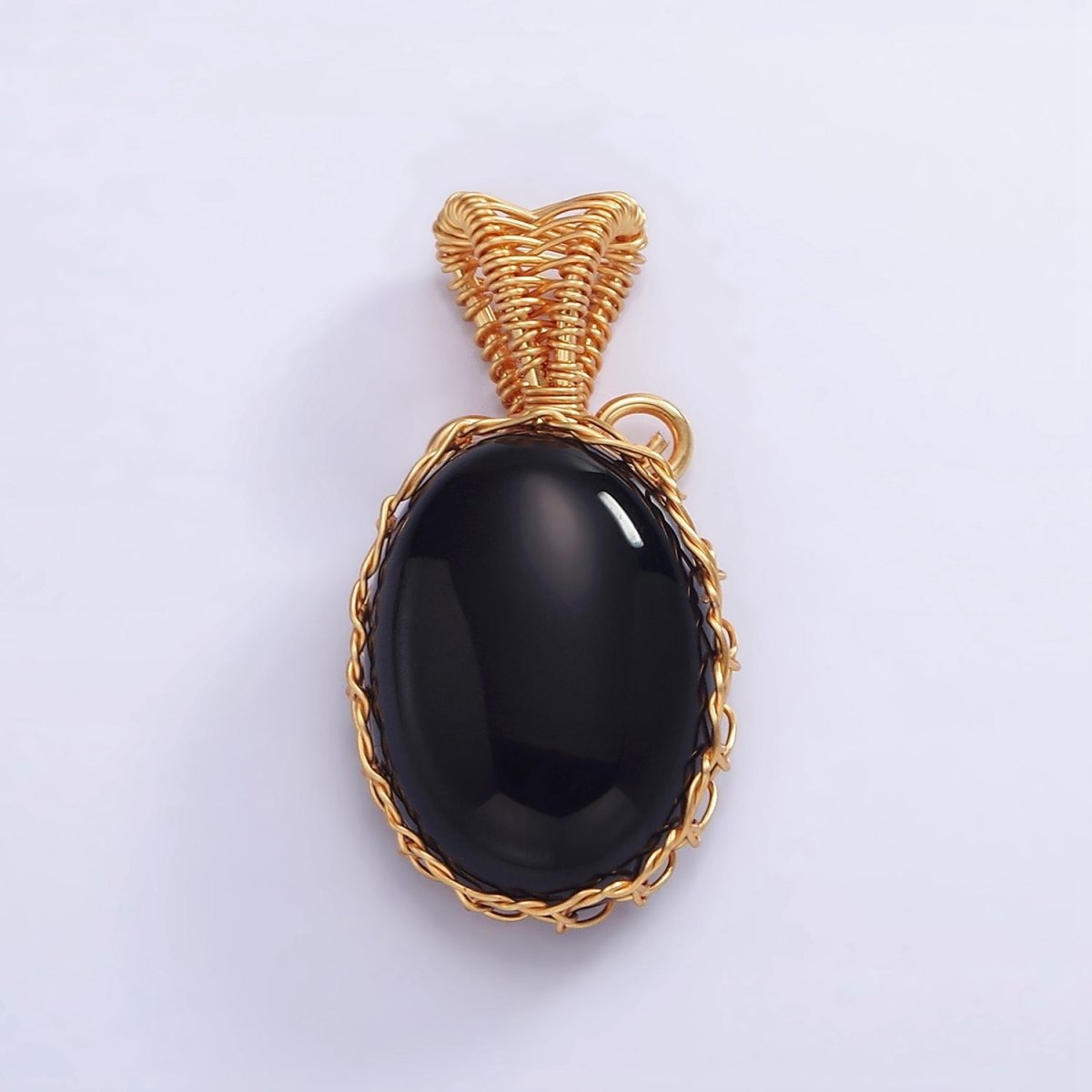 18K Gold Filled 28mm Rose Quartz, Carnelian, Amethyst, Aventurine, Onyx Cabochon Handmade Wire Wrapped Pendant | AA-616 - AA-620 - DLUXCA