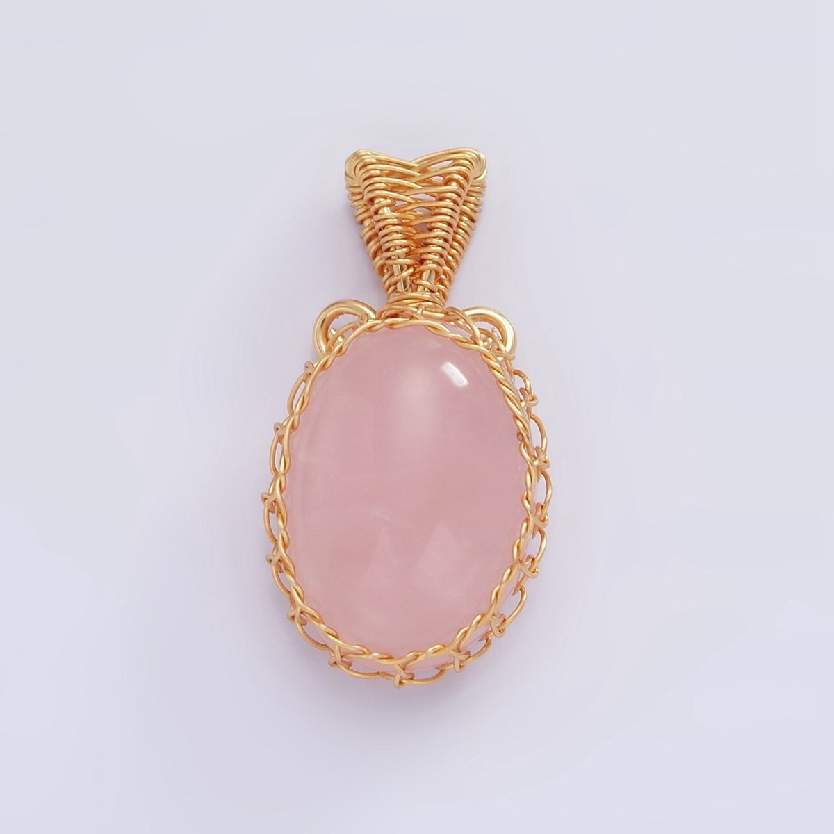 18K Gold Filled 28mm Rose Quartz, Carnelian, Amethyst, Aventurine, Onyx Cabochon Handmade Wire Wrapped Pendant | AA-616 - AA-620 - DLUXCA