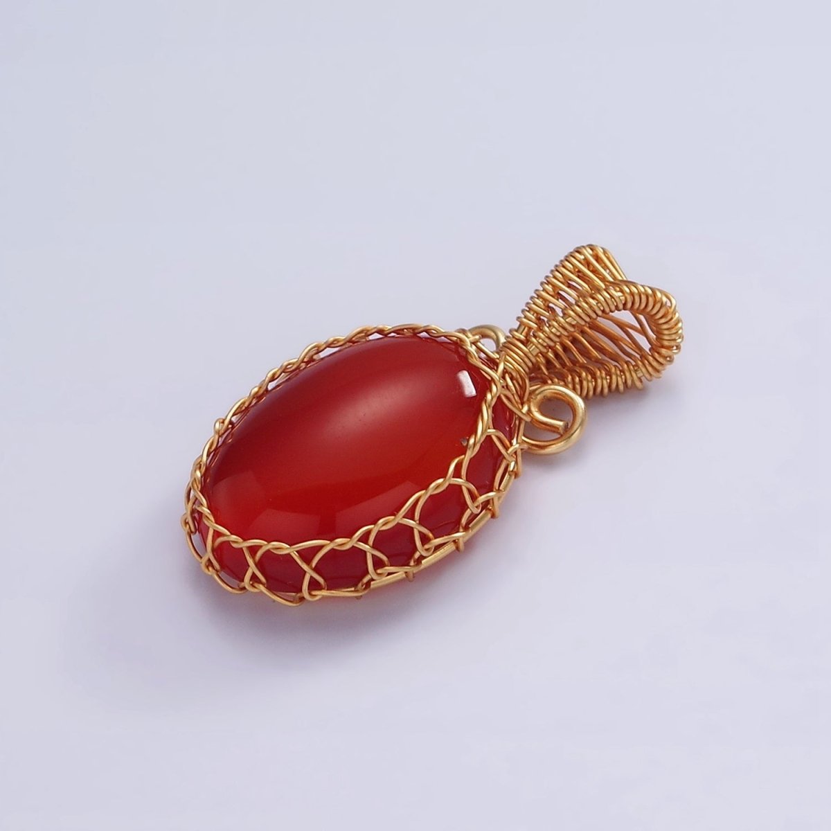 18K Gold Filled 28mm Rose Quartz, Carnelian, Amethyst, Aventurine, Onyx Cabochon Handmade Wire Wrapped Pendant | AA-616 - AA-620 - DLUXCA