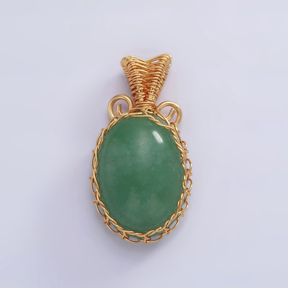 18K Gold Filled 28mm Rose Quartz, Carnelian, Amethyst, Aventurine, Onyx Cabochon Handmade Wire Wrapped Pendant | AA-616 - AA-620 - DLUXCA