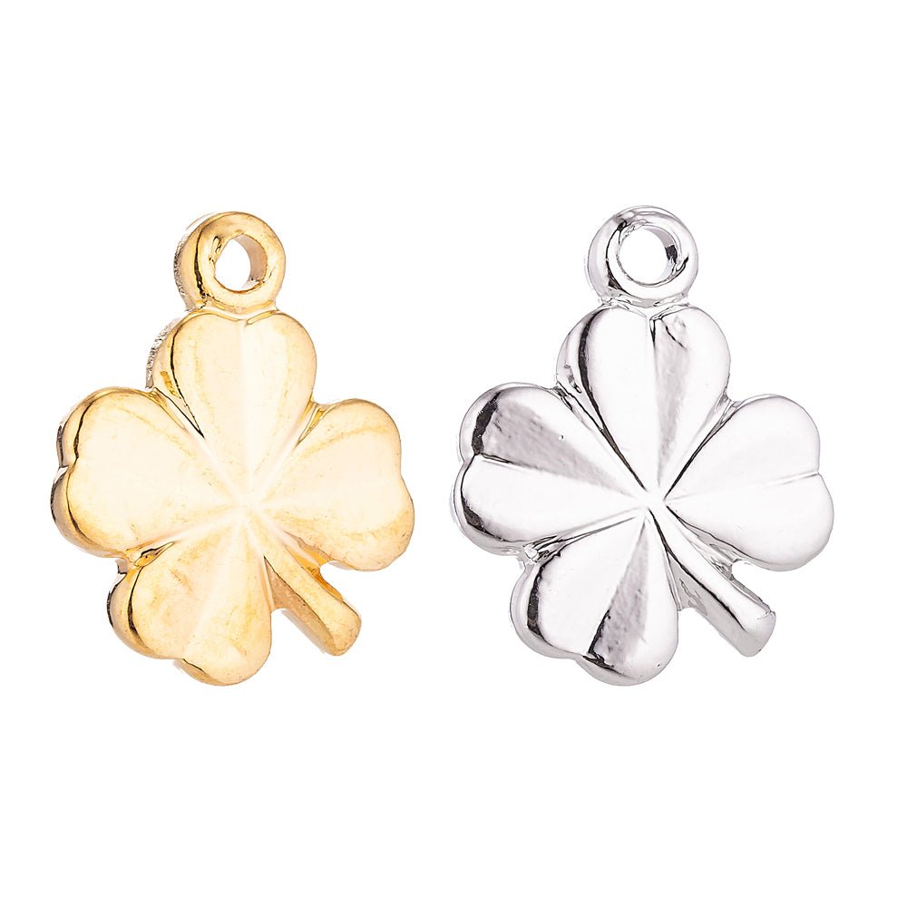 18K Gold Filled 4 Leaves Clover Dainty Shamrock Nature Inspired, Necklace Pendant Lucky Charm Bead Bails Findings for Jewelry Making C-097 - DLUXCA
