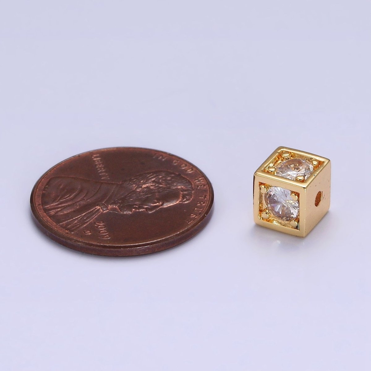 18K Gold Filled 6mm Multiple Clear Crystal CZ Box Bead | B-791 - DLUXCA