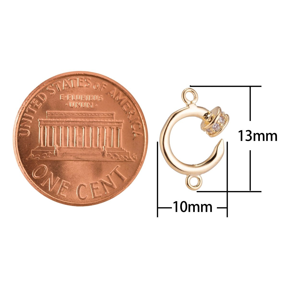 18K Gold Filled Alphabet Letter C, Hook Shape Cubic Zirconia Bracelet Charm Bead Finding Connector for Earring Jewelry Making, F-094 - DLUXCA