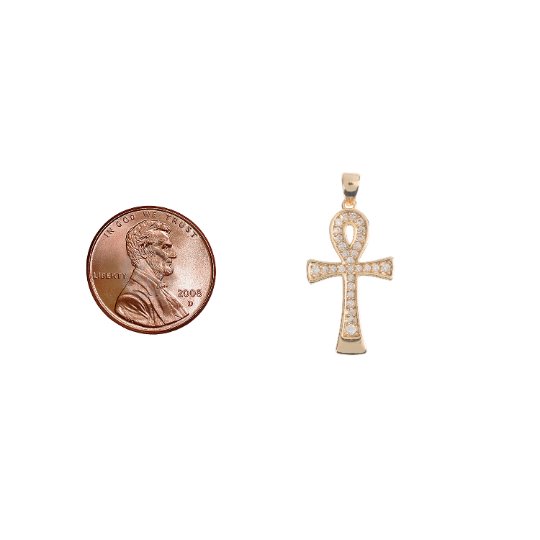 18k Gold Filled Ankh Charm with CZ Egyptian Pantheon, Crux Ansata, Cubic Zirconia Necklace Pendant micro pave Charm Bails for Jewelry Making H-746 - DLUXCA