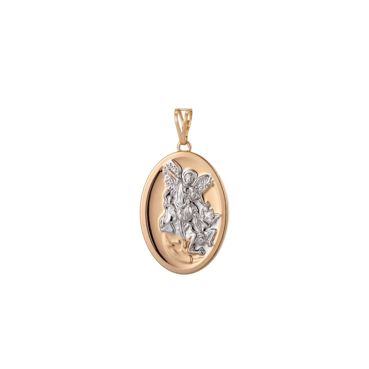18k Gold Filled Archangel Saint Michael Medal Pendant Double Sided Charm for Jewelry Making H-813 - DLUXCA