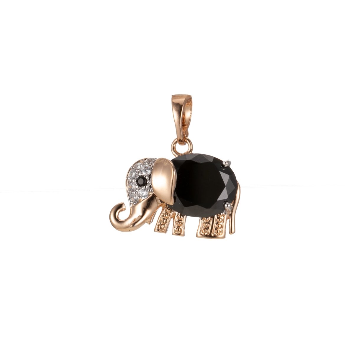 18K Gold Filled Baby Elephant Charm Black Clear Crystal Cubic Zirconia for Necklace Pendant Earring Dangle Findings for Jewelry Making J-909~J-910 - DLUXCA