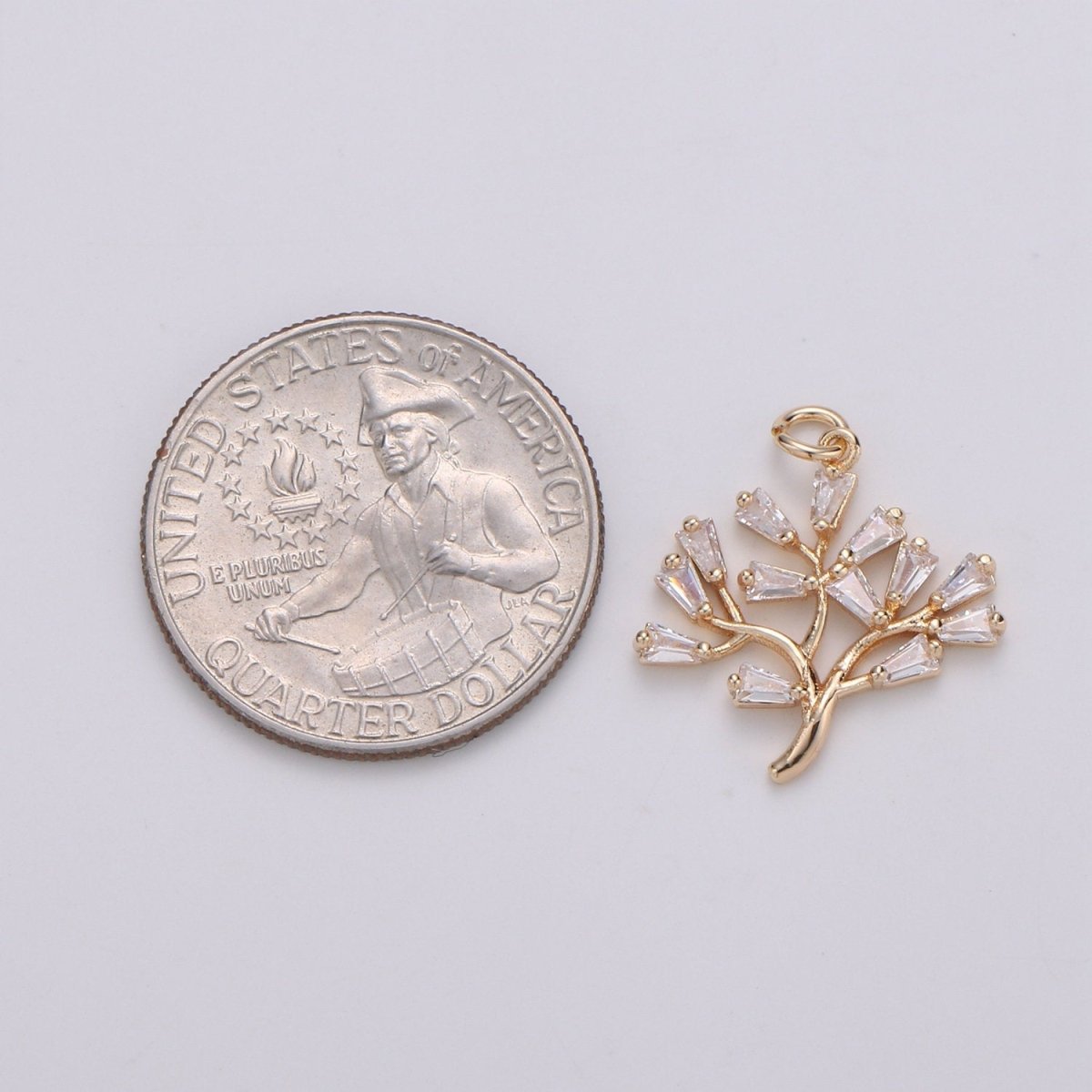 18K gold Filled Baguette CZ The Solitary Tree Charms, Lonely Tree Clear Cubic Pendant, Baguette Cubic Zirconia Charm D-735 - DLUXCA