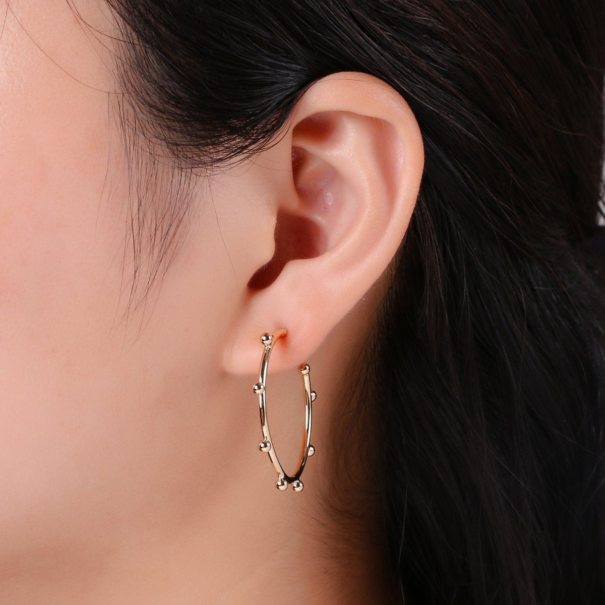 18K Gold Filled Ball Hoop Earrings, Beaded Hoop Earrings, Boho Hoop Earrings, Gold Ball Hoop Earrings, 25,35, 45mm Gold Hoop Earring Q-097 - Q-099 - DLUXCA