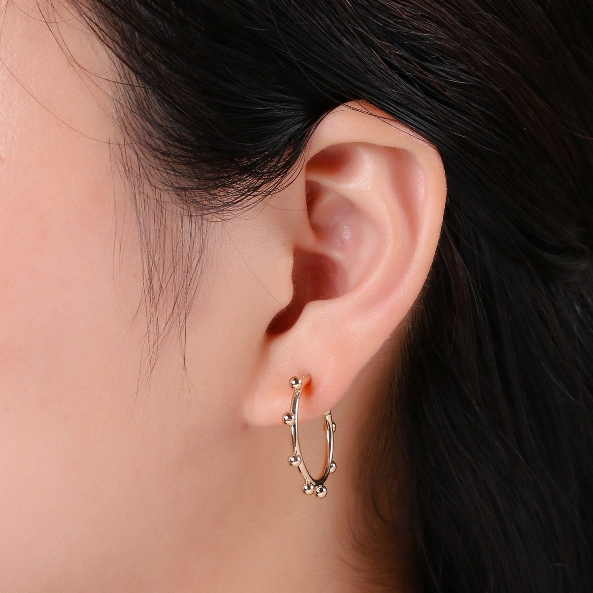 18K Gold Filled Ball Hoop Earrings, Beaded Hoop Earrings, Boho Hoop Earrings, Gold Ball Hoop Earrings, 25,35, 45mm Gold Hoop Earring Q-097 - Q-099 - DLUXCA