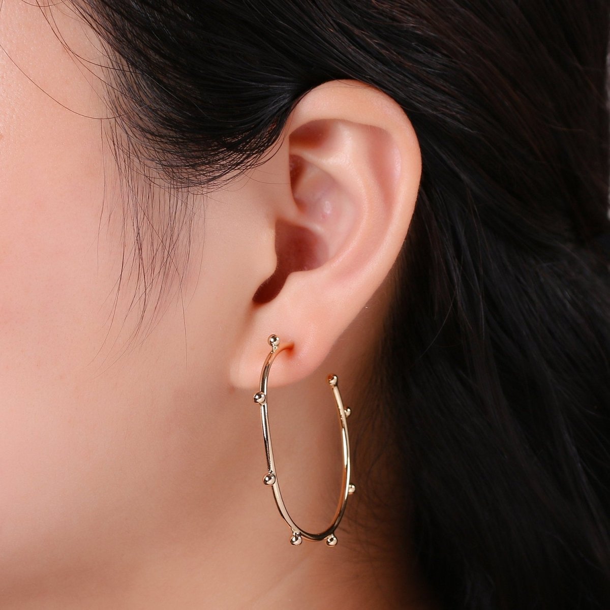 18K Gold Filled Ball Hoop Earrings, Beaded Hoop Earrings, Boho Hoop Earrings, Gold Ball Hoop Earrings, 25,35, 45mm Gold Hoop Earring Q-097 - Q-099 - DLUXCA