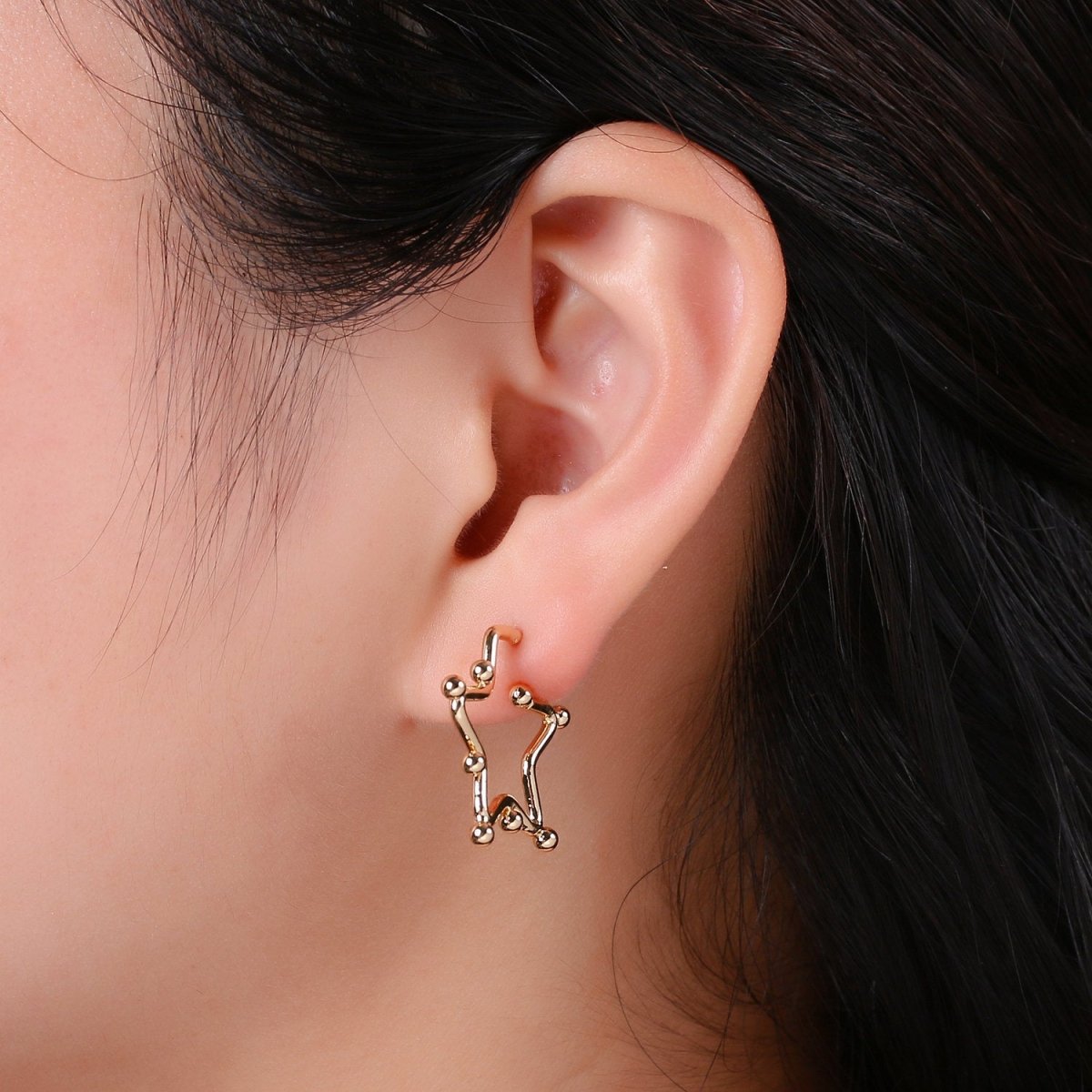 18K Gold Filled Ball Hoop Earrings, Beaded Hoop Earrings, Star Hoop Earrings, Gold Ball Hoop Earrings, 25mm 35mm 45mm Gold Hoop Earring Q-089 Q-090 - DLUXCA