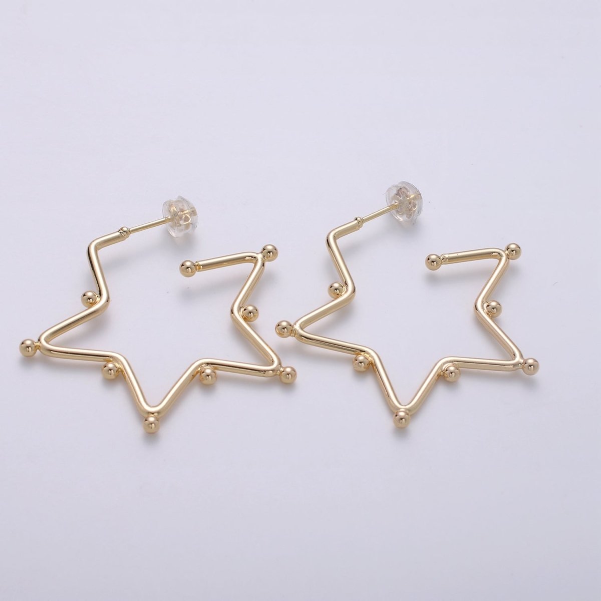 18K Gold Filled Ball Hoop Earrings, Beaded Hoop Earrings, Star Hoop Earrings, Gold Ball Hoop Earrings, 25mm 35mm 45mm Gold Hoop Earring Q-089 Q-090 - DLUXCA