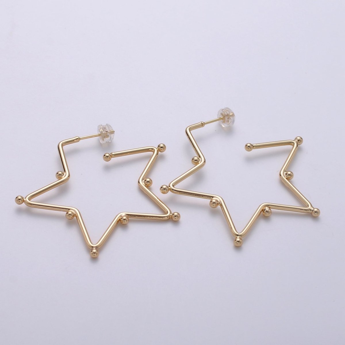 18K Gold Filled Ball Hoop Earrings, Beaded Hoop Earrings, Star Hoop Earrings, Gold Ball Hoop Earrings, 25mm 35mm 45mm Gold Hoop Earring Q-089 Q-090 - DLUXCA