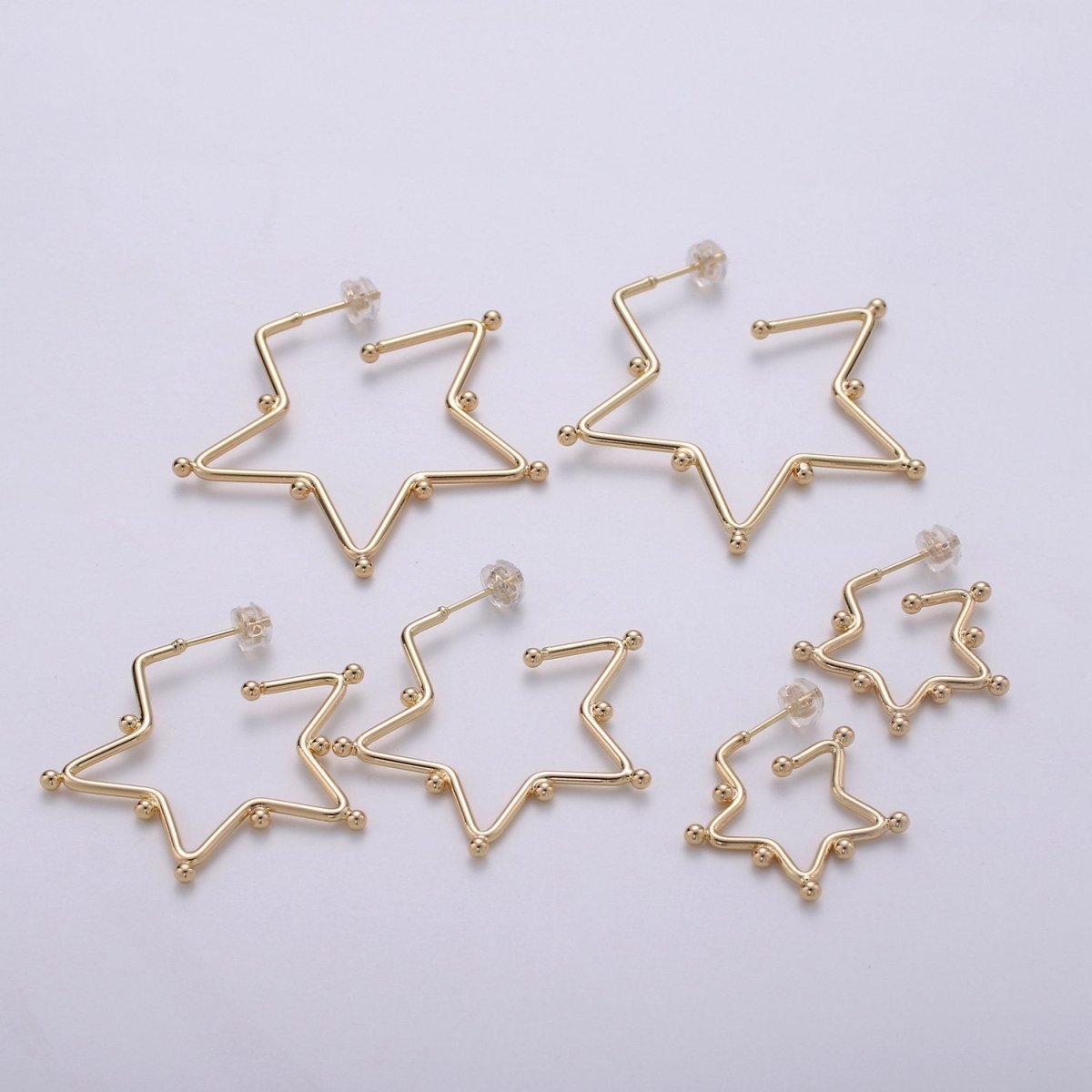 18K Gold Filled Ball Hoop Earrings, Beaded Hoop Earrings, Star Hoop Earrings, Gold Ball Hoop Earrings, 25mm 35mm 45mm Gold Hoop Earring Q-089 Q-090 - DLUXCA