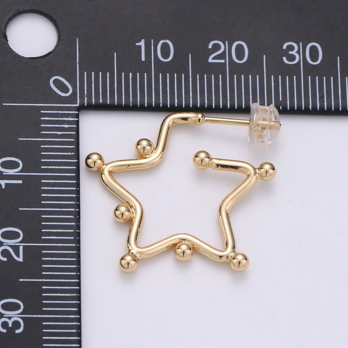 18K Gold Filled Ball Hoop Earrings, Beaded Hoop Earrings, Star Hoop Earrings, Gold Ball Hoop Earrings, 25mm 35mm 45mm Gold Hoop Earring Q-089 Q-090 - DLUXCA