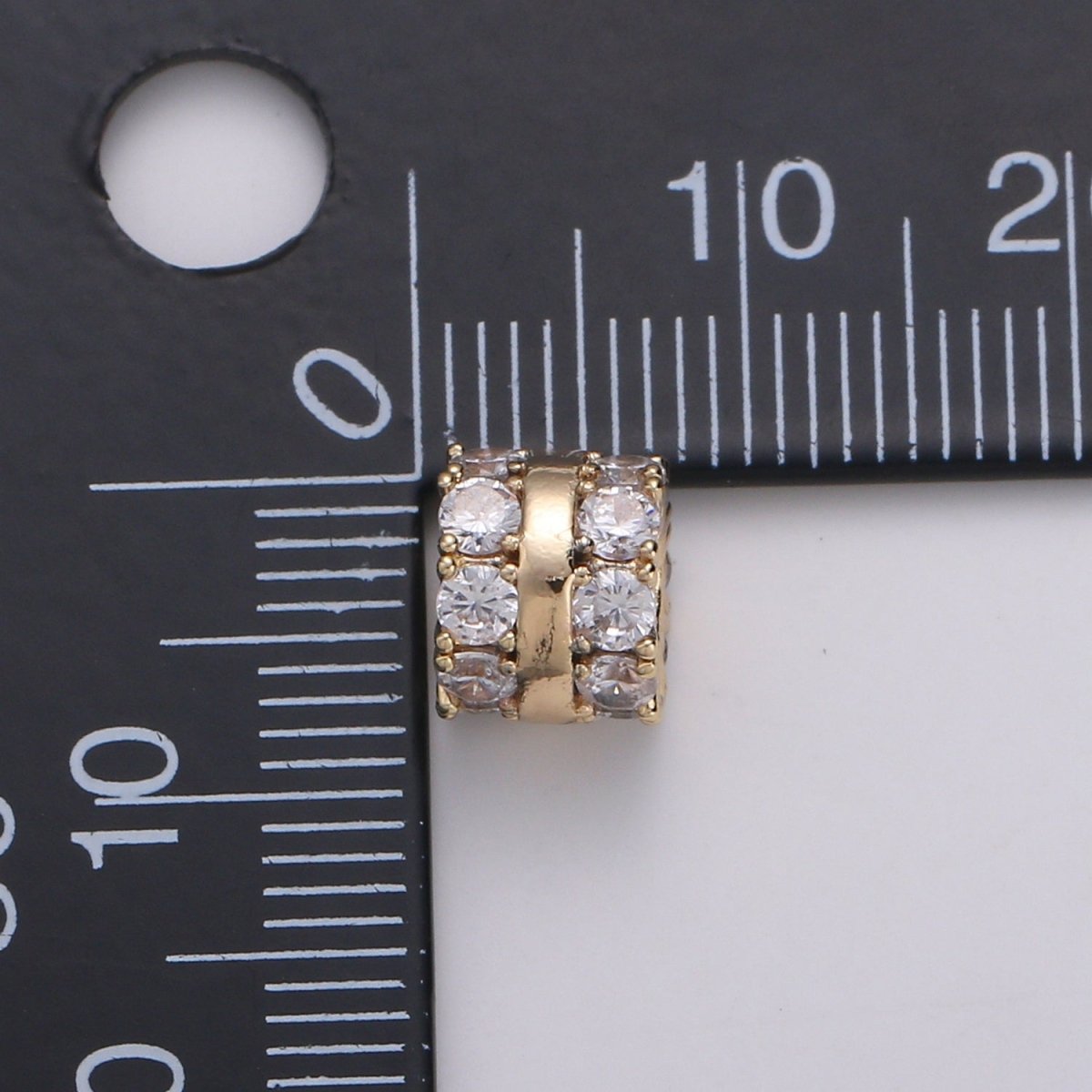 18k Gold Filled Beads CZ Micro Pave Tube Large Hole Spacer Beads, Cubic Zirconia Spacer Beads, Gold Round Bead Spacer for Bracelet Making - DLUXCA