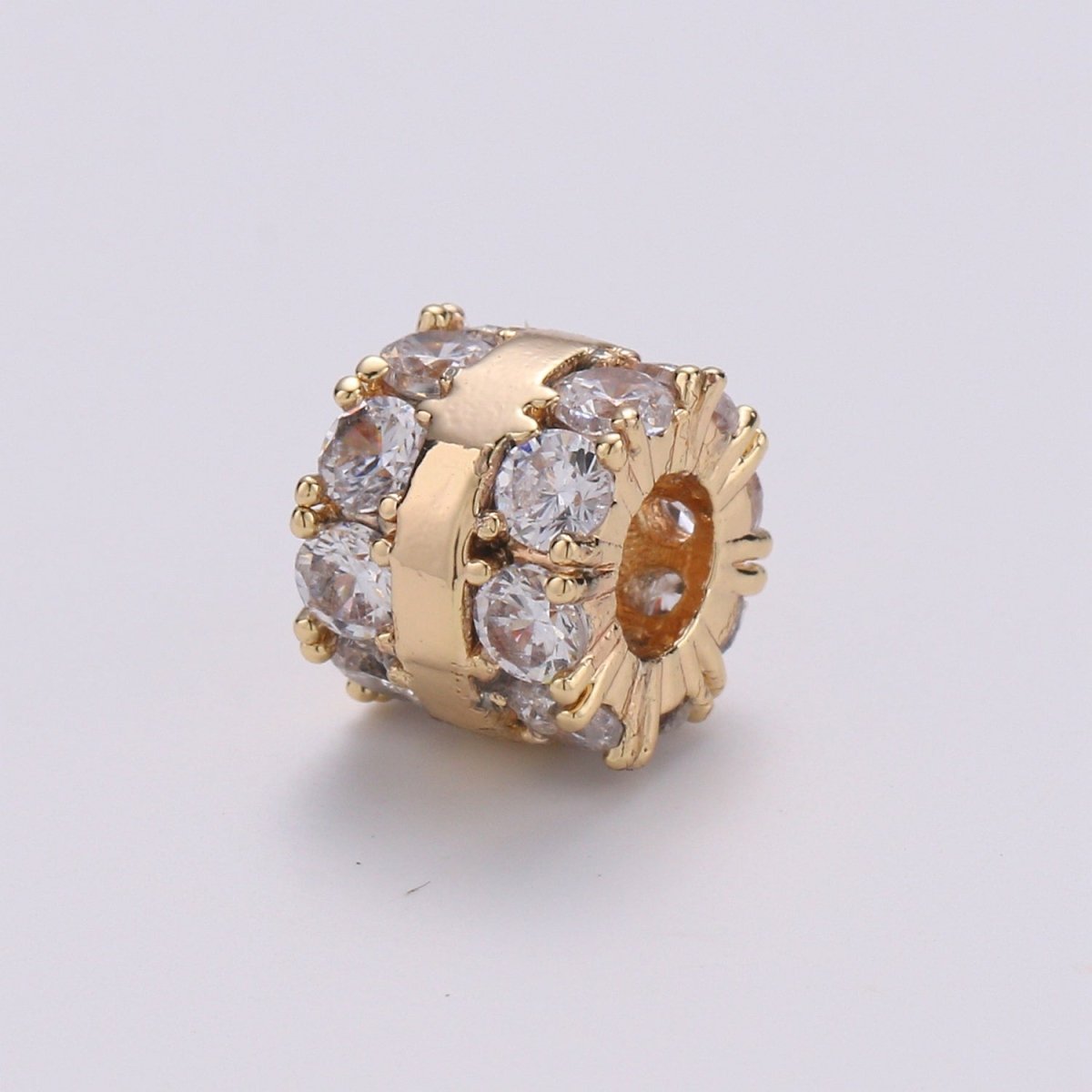 18k Gold Filled Beads CZ Micro Pave Tube Large Hole Spacer Beads, Cubic Zirconia Spacer Beads, Gold Round Bead Spacer for Bracelet Making - DLUXCA